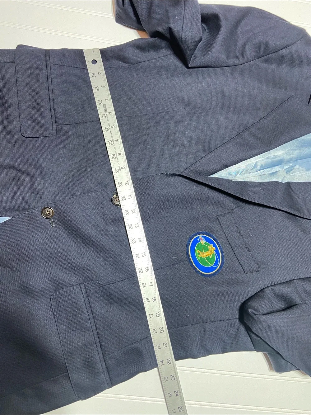 Peter Millar Sport Coat Blazer‎ 44R Navy Wool 2-Button Golf/FLy Fishing Patch